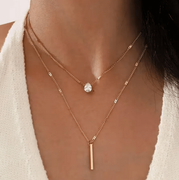 Collier Double Goutte D'eau Rectangulaire